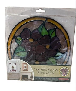 Pansy Amethyst Stained Glass Appliques Self Cling Repositionable VTG - Picture 1 of 2