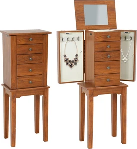 Schmuckschrank stehend Schmuckschrank 5 Schubladen 2 Seitentüren und 8 Halskette H - Bild 1 von 12