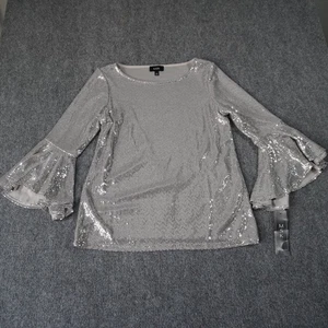 MSK Party-Top Damen hell silberfarben mit Paillettenverzierung Glockenärmeln - Bild 1 von 10