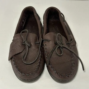 Minnetonka 892W Moose Hide Men’s Classic Brown Leather Moccasins Loafers Sz 8.5 - Picture 1 of 8