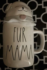 Taza de cerámica Rae Dunn FUR MAMA con adorno para perro NUEVA - Imagen 1 de 6