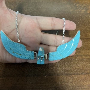 Navajo Native Flying Eagle Necklace Turquoise Ben Livingston XL 5 1/2 “ Zuni #F - Picture 1 of 13