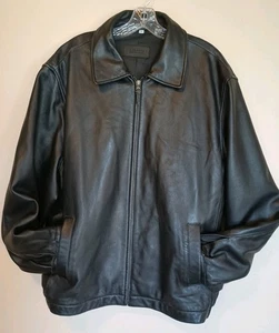 Vtg Savile Row Black 100% Genuine Soft Leather Bomber Jacket Men L Distressed - Picture 1 of 19