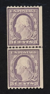 SCOTT 489 1917 3 CENT WASHINGTON REGULAR ISSUE COIL LINE PAIR MNH OG VF CAT $45! - Image 1 of 2