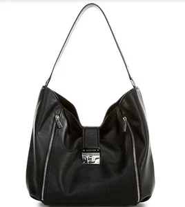 NEU Auth. MICHAEL KORS ADDIE LG Hobo Leder Schulter Front Reißverschluss Taschen schwarz - Bild 1 von 4