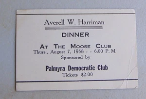Averell Harriman 1958 New York Governor card ticket campaign political - Picture 1 of 1