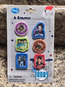 DISNEY JONAS BROTHERS SET OF 6 ERASERS SEALED ON CARD NEW VTG  2009 - Picture 1 of 4