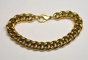 HEAVY & THICK ! MEN'S 18K GOLD FILLED CURB LINK CHAIN BRACELET 24,6g - Picture 1 of 7