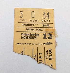 Autentico BOB DYLAN 12 novembre 1965 BIGLIETTO STUB concerto Music Hall Cleveland Ohio - Foto 1 di 10