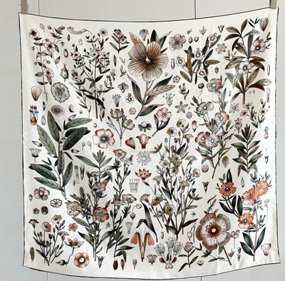 14 Momme Twill 100% Silk Mulberry Scarf Flower print Wrap Square Shawl 35'' - Image 1 of 4