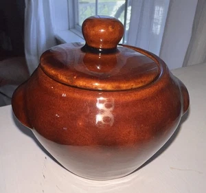 Hull Brown Bean Pot Mini 2 1/2” With Lid EVC Cottage Core - Picture 1 of 5