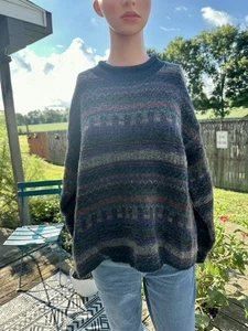 Maglione girocollo classico vintage anni 80 Eddie Bauer Heathered Fair Isle taglia L - Foto 1 di 8