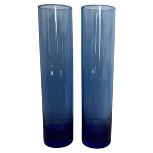 VTG 90s Libbey Cobalt Blue Glass Bud Vase Set of 2 Coastal Nautical Beach Decor - Picture 1 of 4