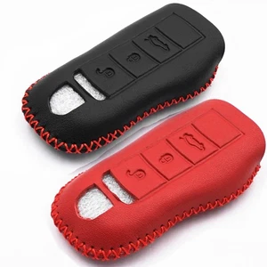 2Pcs Black Red Leather For Cayenne Porsche Panamera Macan 911 Boxster Key Fob - Picture 1 of 6