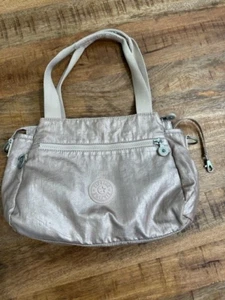 Kipling Nylon Metallic Gold Shoulder Bag Tote 2 Double Handle Satchel No Monkey - Picture 1 of 13
