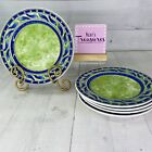 Pier 1 VERSAILLES Blue Green Bands Leaves Dots Ceramic Italy Salad Plates Set 5
