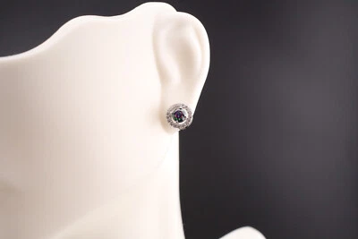 Brincos femininos de prata esterlina com halo de topázio místico – Elegantes e deslumbrantes - Imagem 1 de 4