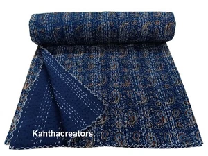 Ajrakh Print Floral Quilt Reversible King Size Bedding Throw Pure Cotton Dohar - Picture 1 of 7