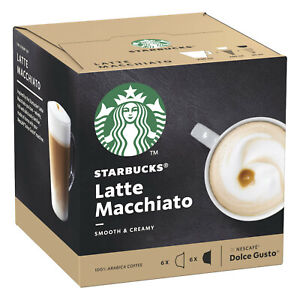 12 X Starbucks Latte Macchiato Caffè Cialde Capsule Da Nescafe Dolce Gusto