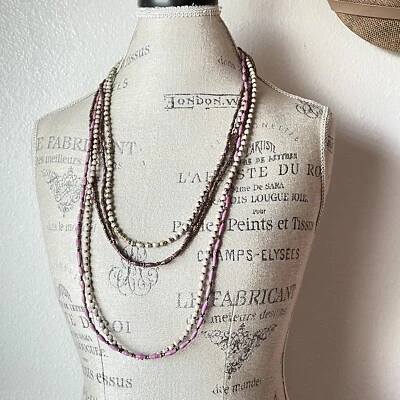 Collar TENG YUE 5 hebras múltiples cuentas de papel color rosa y cuentas de semilla de bronce Foto 1 de 4