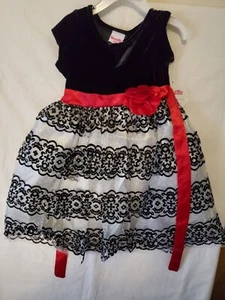 Girls Nannette Kids Dress Size 4T Color Black And Silver With Red Ribbon Nwt. - Picture 1 of 6