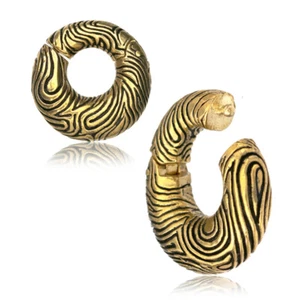 PAIR 2G (6mm) HINGED ORNATE BRASS EAR WEIGHTS PLUGS TUNNELS STRETCH GAUGE HOOPS - Picture 1 of 1