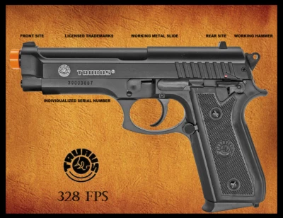 PISTOLA DE MANO TAURUS PT92 328 FPS METAL DESLIZABLE MARCA AIRSOFT RESORTE Foto 1 de 4