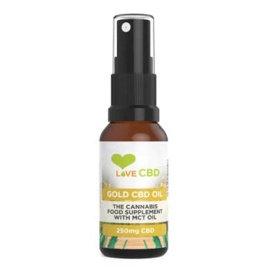 CBD Oil 250mg Gold Spray Broad Spectrum Love CBD 20ml Vegan MCT Oil Supplement