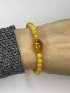 GENUINE EGG YOLK Baltic AMBER Stone Bracelet. YELLOW ROUND Amber Beads Bracelet. - Picture 1 of 16