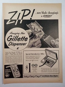 King GILLETTE Blue Razor Blade Dispenser ZIP Cinch B&W Bathroom Vintage Print Ad - Picture 1 of 1