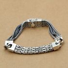 Real Solid 925 Sterling Silver Men Square Wheat Foxtail Byzantine Link Bracelet 