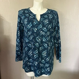 Essentials by Maggie Womens Plus Size Long Sleeve Top Blue Leaves 18/20W NWT - Picture 1 of 6
