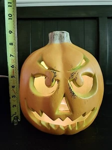 Vintage Lighted Scary Angry Mean Face Blow Mold Pumpkin Halloween Light Up JOL - Picture 1 of 14