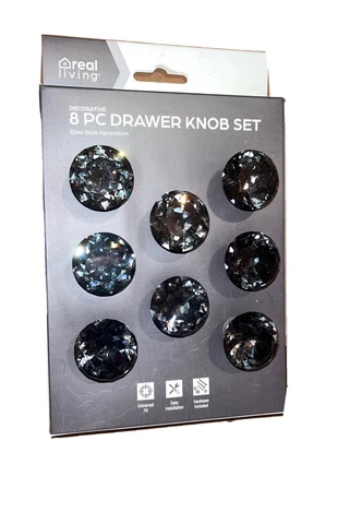 Real Living - Decorative  8 PC Drawer knobs set Clear Black NEW 🌸 Cover