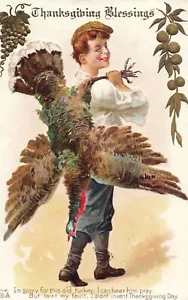 Nash Boy with Turkey Kill Thanksgiving Day Gruß Postkarte T-21 - Bild 1 von 2