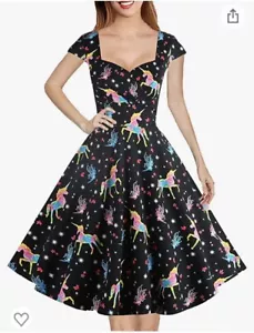 Hanpceirs Women's Cap Sleeve 1950s Retro Vintage Cocktail Swing Dress XS Pockets - Picture 1 of 9
