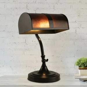 Bankers Lamp Amber Mica Shade Antique Vintage Mission Style Office Desk Light - Picture 1 of 4