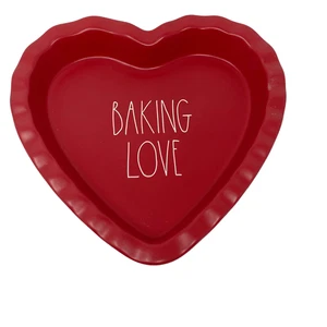 Rae Dunn Valentines BAKING LOVE Red Heart Shape Baking Ceramic Dish 10.5 X 9.5 - Picture 1 of 11