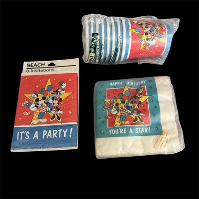 Suministros de fiesta vintage años 90 Mickey Mouse Disney servilletas tazas invitaciones nuevos nos Foto 1 de 4