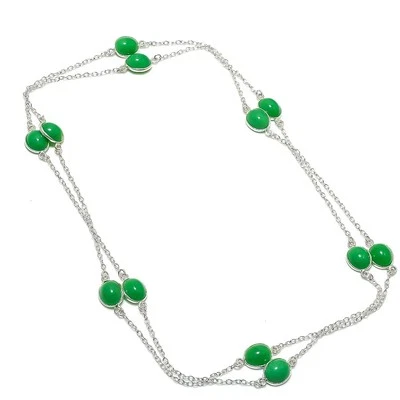 Collar de piedras preciosas de calcedonia verde forma ovalada hecho a mano cadena joyería 36" CH 7205 Foto 1 de 4
