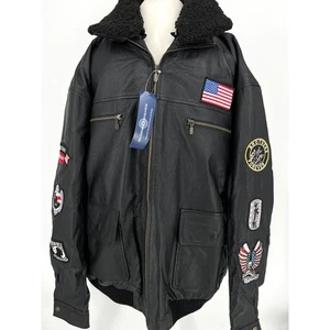 The Bradford Exchange Men's XXXL Leather Bomber Jacket Military Patches Black - Picture 1 of 14