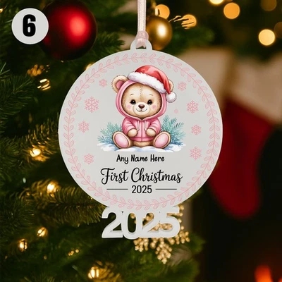 Personalised Baby's First Christmas Bauble 2025 Tree Ornaments Gift - Baby Girl - Image 1 of 4