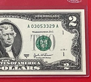 2003 A $2 TWO DOLLAR BILL ( BOSTON) UNCIRCULATED - Picture 1 of 3