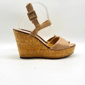 J Crew Shoes Womens 10 Beige Leather Cork Wedge Heels Platform Sandals - Picture 1 of 11