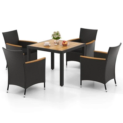 Conjunto de mesa de jantar 5 peças pátio para 4 conjuntos de conversa de vime com orifício de guarda-chuva - Imagem 1 de 4