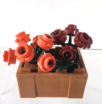 LEGO Minifigure Crate with Flowers Plants Dk Red Coral Leaves City Garden Decor - Image 1 of 4