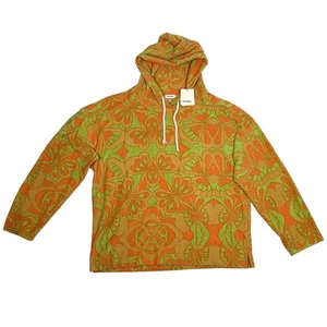 Sandro Paris Psyche Floral Hoodie Mens XXL Orange Green Terry Cloth Retro New - Picture 1 of 8