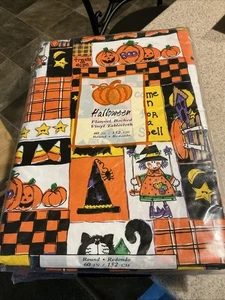 NOS Halloween Vinyl Table Cloth Flannel Back 60” Round Orange NIP - Picture 1 of 1