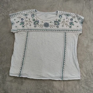 Camiseta J.Jill PureJill XL Bordada Cuello Redondo Cuadrada Manga Corta Azul Boho Playa - Imagen 1 de 8