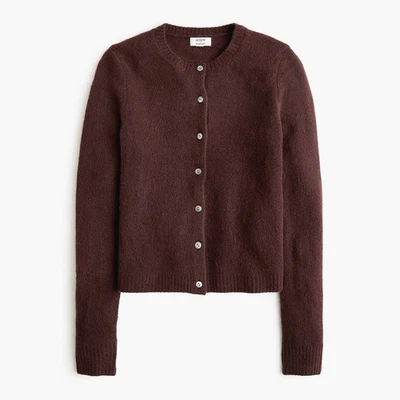 Novo com etiquetas J.Crew Factory Cardigã Pequeno Suéter em Fio Extra Macio Cacau Berry Marrom - Imagem 1 de 4